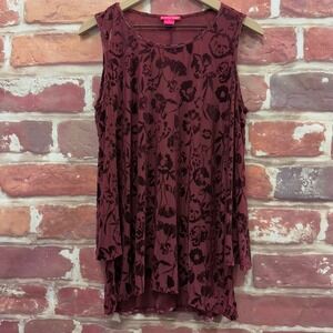 Vintage Sunny Leigh Top Women's Medium Dark Mauve Pink Velvet Burnout Shirt